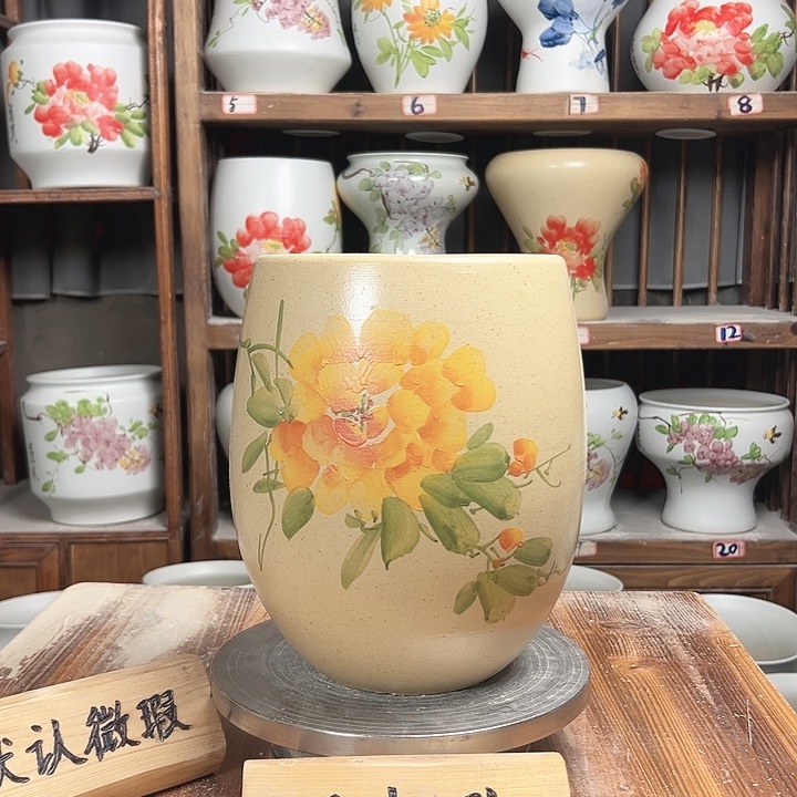 摆件但盆陶泥芙蓉花陶瓷