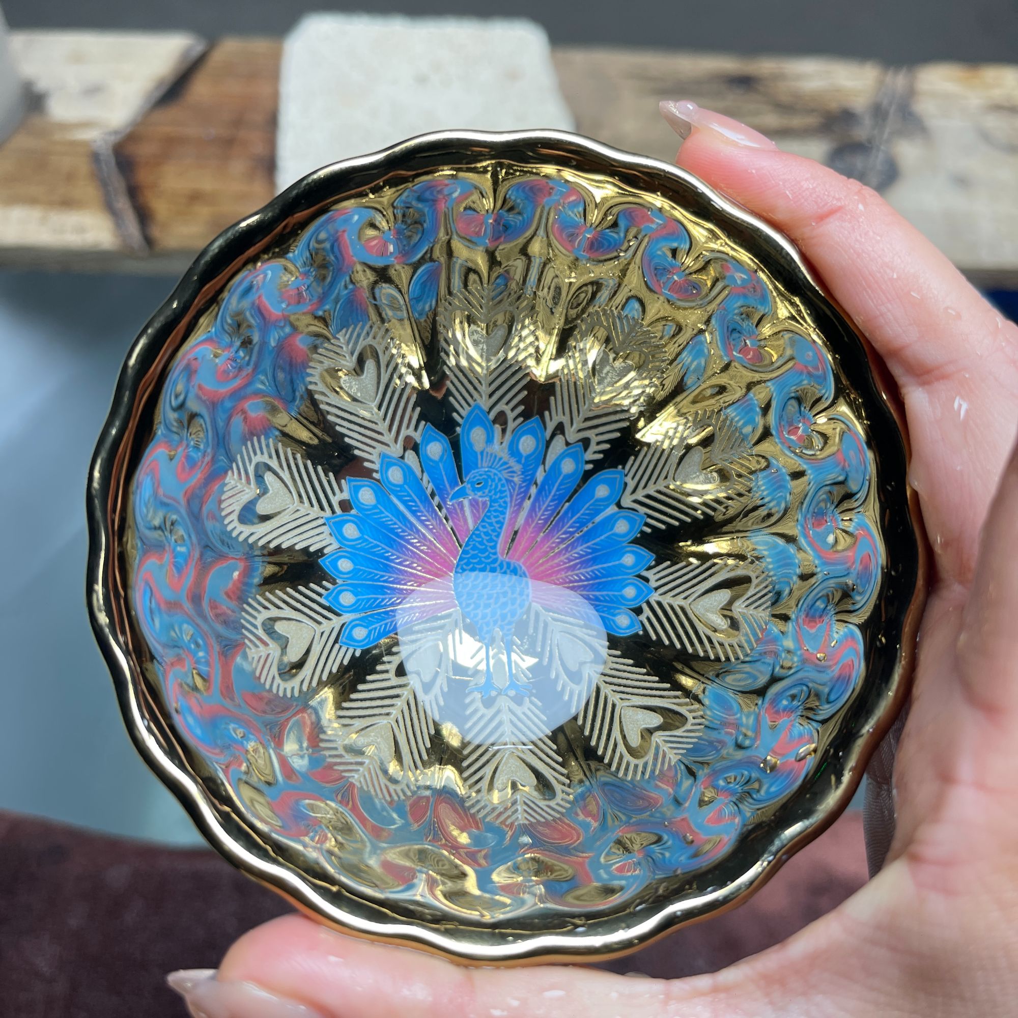 金玉满堂金孔雀开屏杯带夜光主人杯茶器高端瓷器