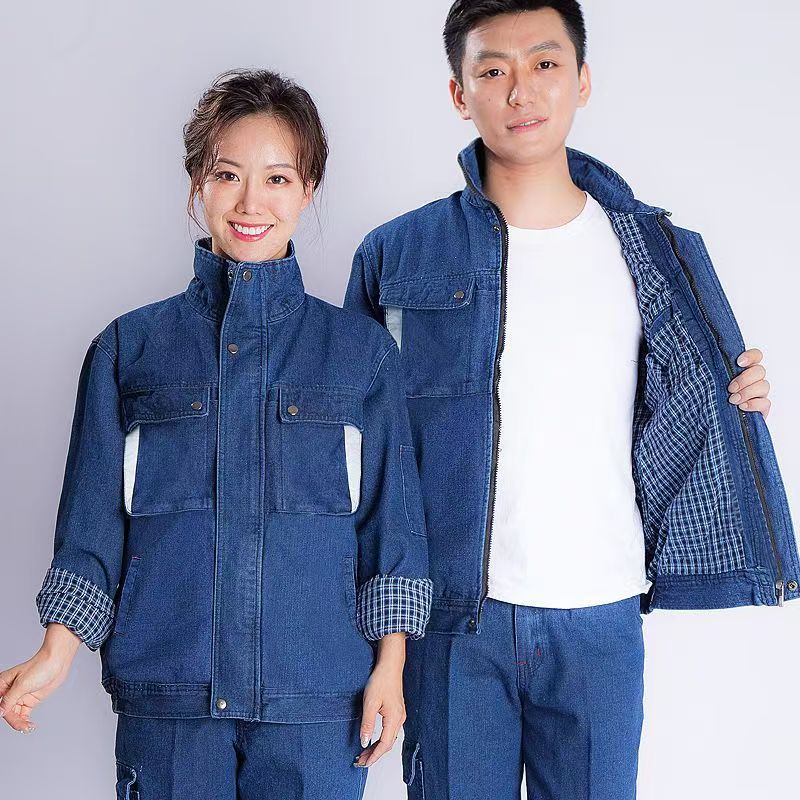 双层牛仔工作服套装男内衬秋冬耐磨耐脏国家电网电焊加厚工作服