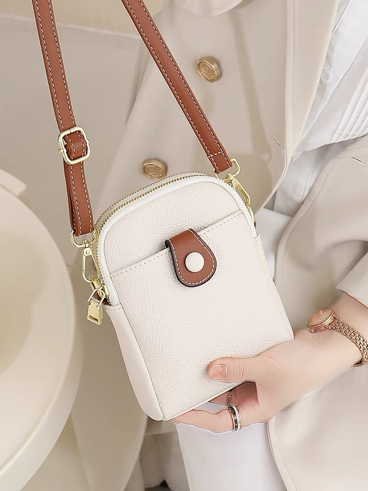 证件位纯色拉链单肩款卡位手机包斜跨洋气御姐风