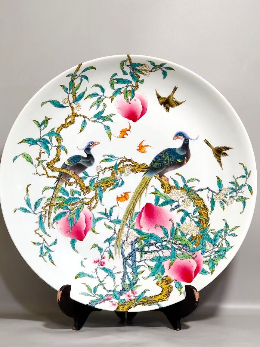 五福八桃花鸟大盘