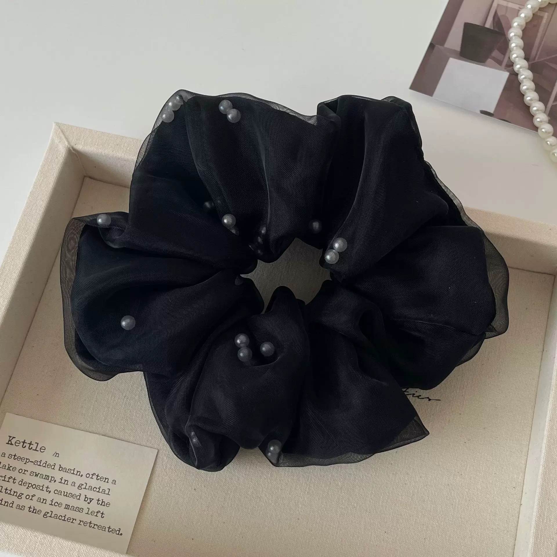 大号网纱双层珍珠高级感大肠发圈女高端头花蓬松气质低2469