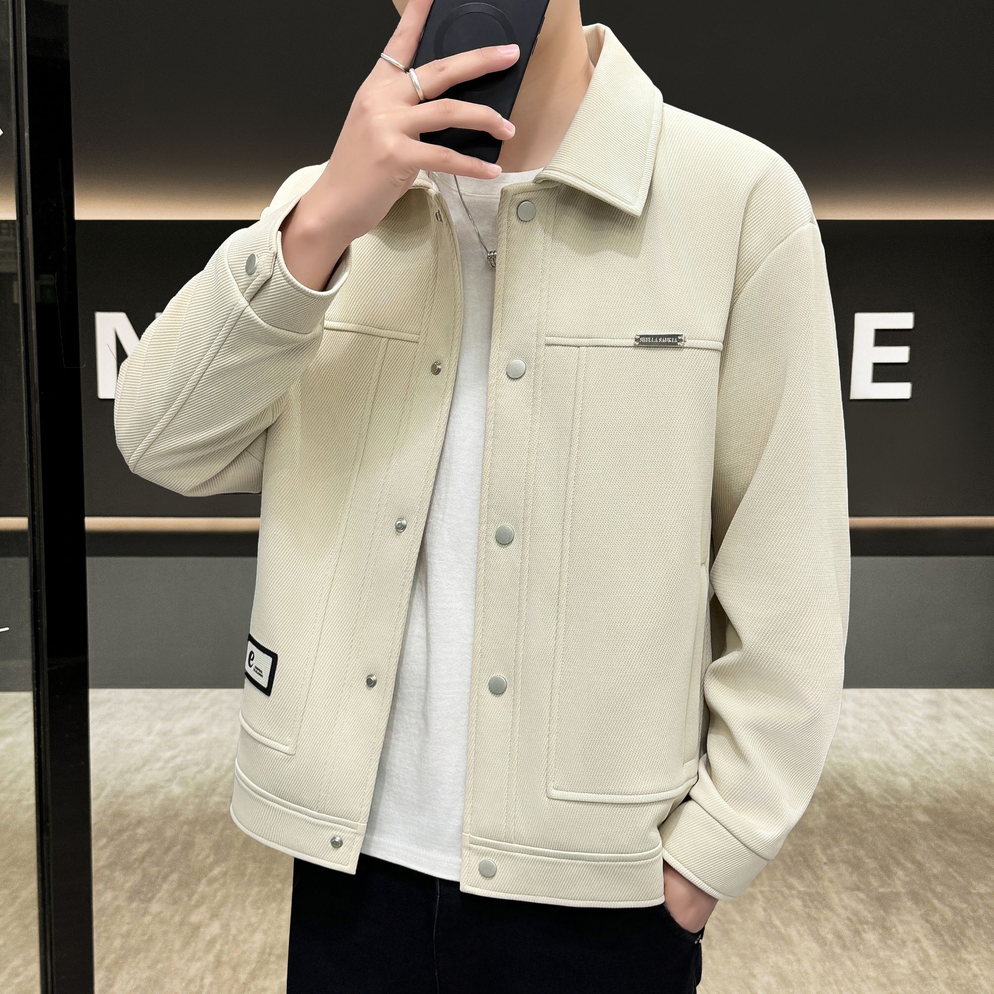 2025男士秋季新款斜纹混纺轻奢简约高级翻领夹克帅气潮流