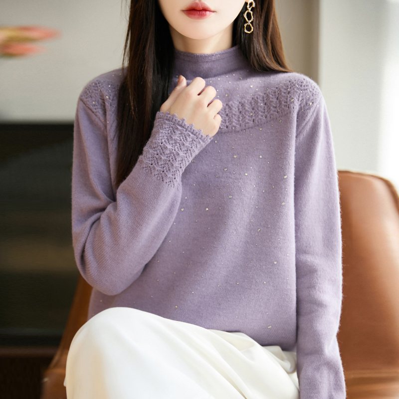 半高领毛衣女长袖针织打底衫宽松大码上衣洋气百搭秋冬套头衫