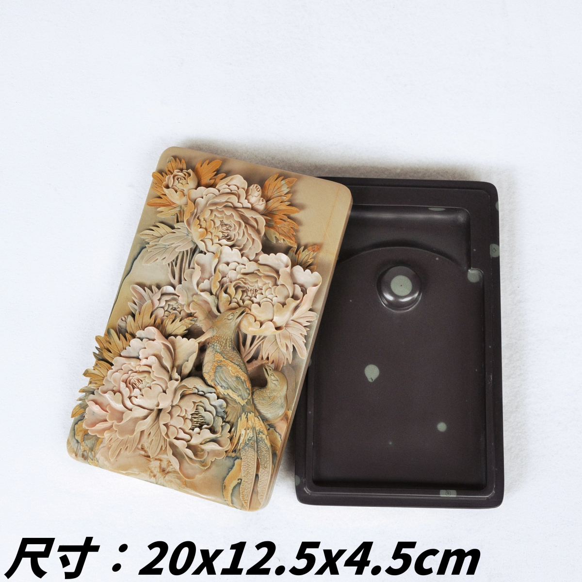 中国苴却砚天然彩砚胭脂粉手工俏色高浮雕锦上添花盖砚收藏精品砚