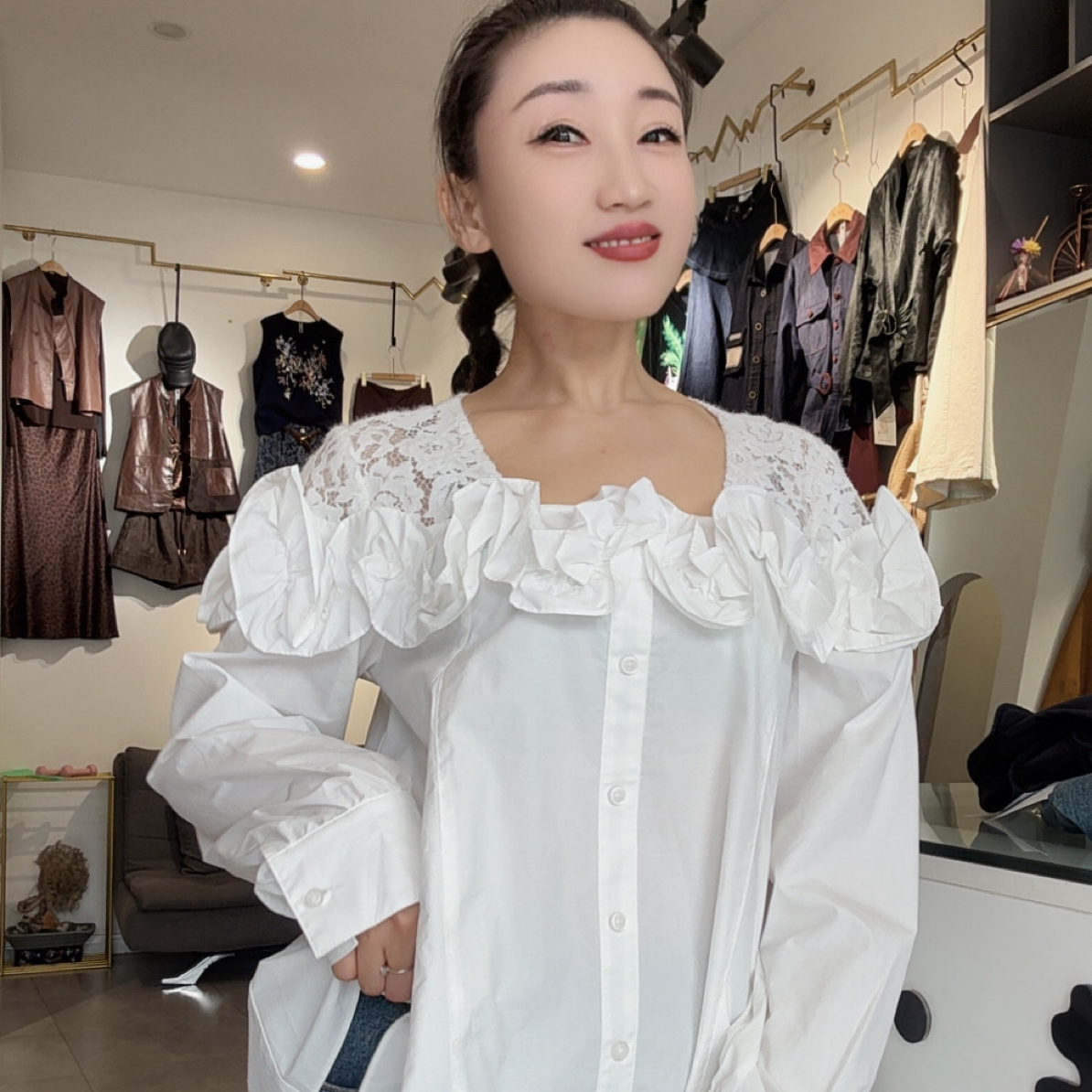 超仙甜美蕾丝长袖宽松打底衫夏季洋气小衫女