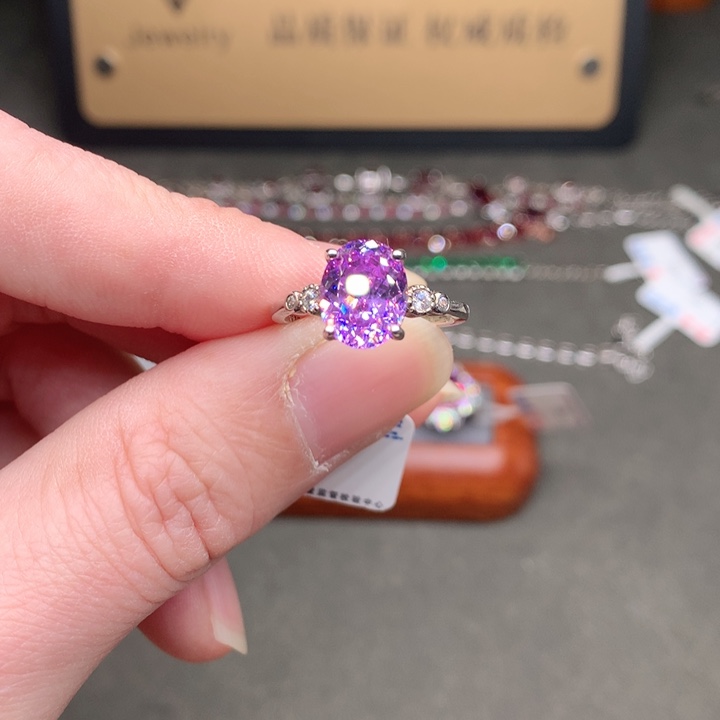 紫色碧玺银S925镶嵌戒指