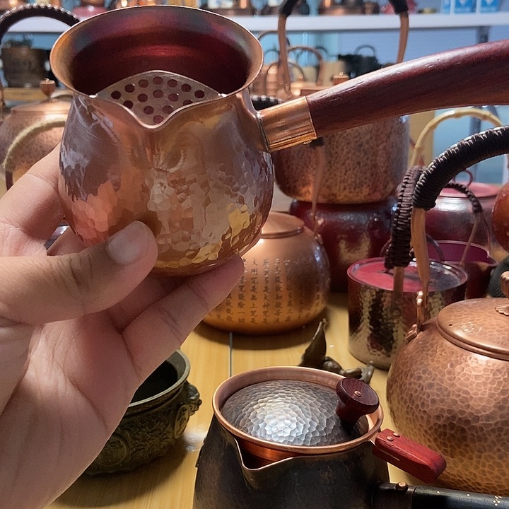 纯手工紫铜侧把壶手动