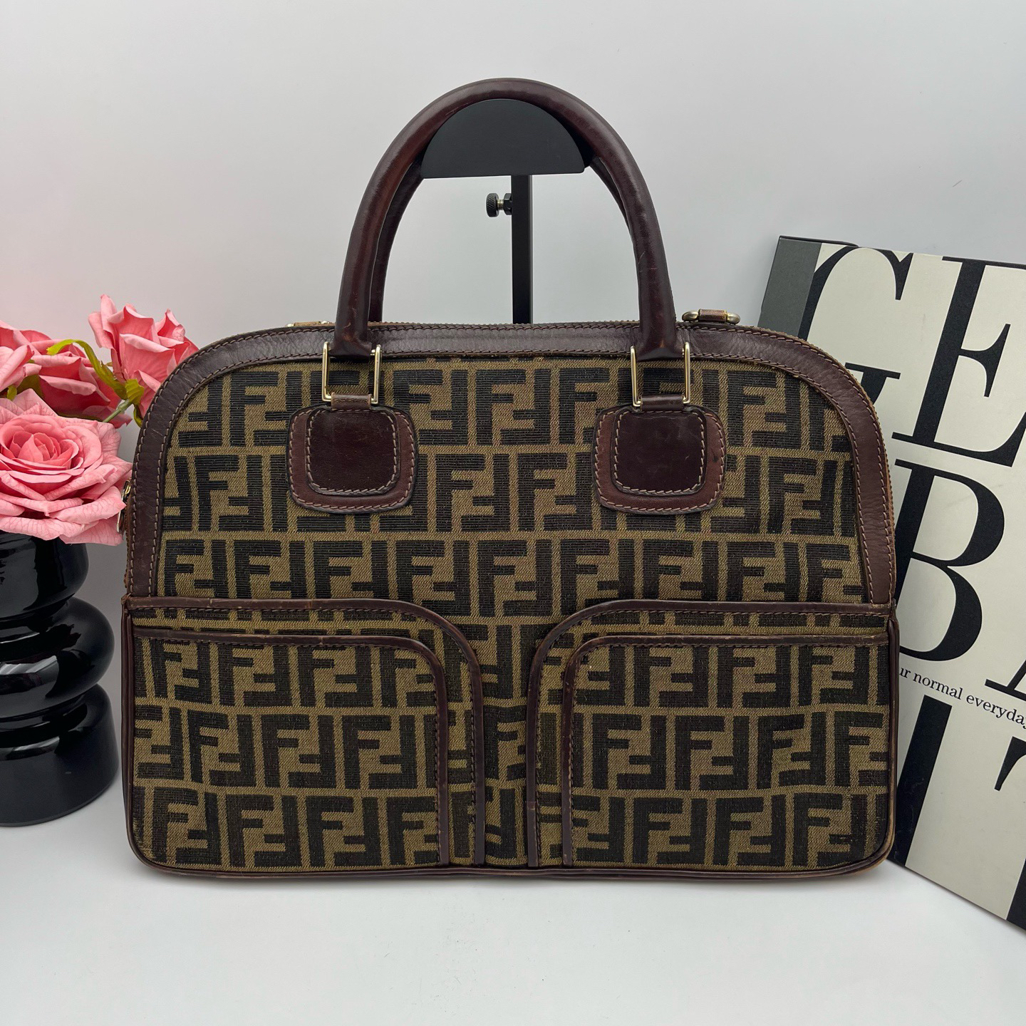 95新 FENDI/芬迪 芬迪/Fendi  老花帆布手提包 xy 7011