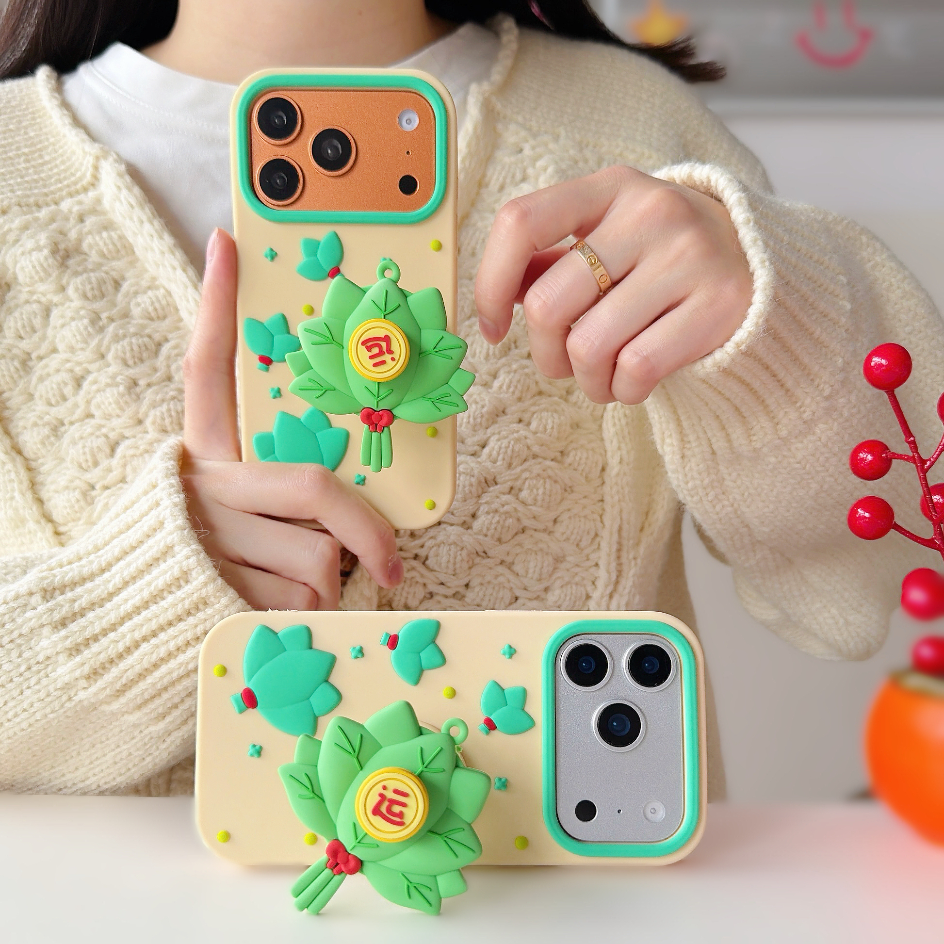 苹果|转运柚子叶支架适用iPhone17创意ins旋转防摔16软硅胶手机壳