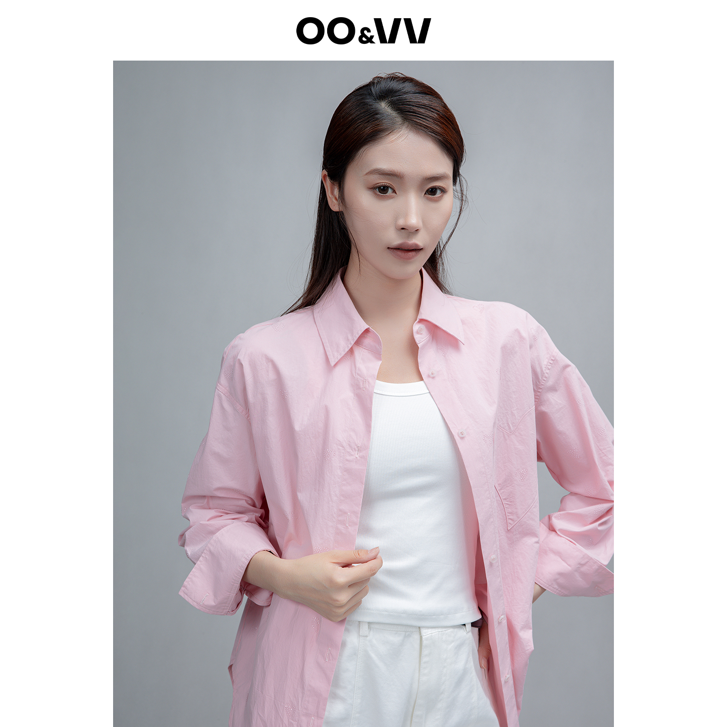 OO&VV甜美粉色廓形衬衣女2025秋时髦立体剪裁宽松长袖衬衫