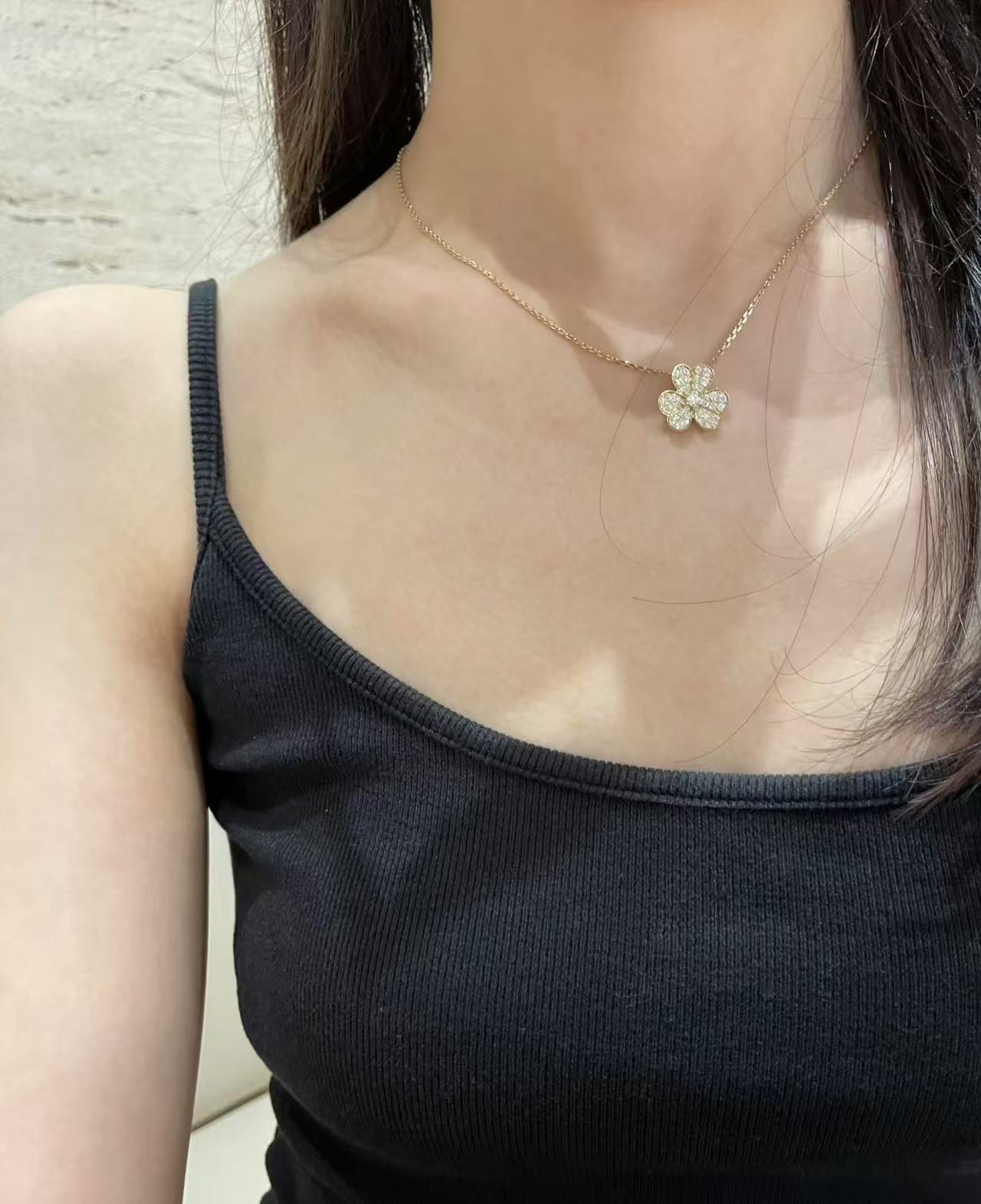 实验室培育钻石18k金三叶草满钻项链时尚气质百搭爆闪