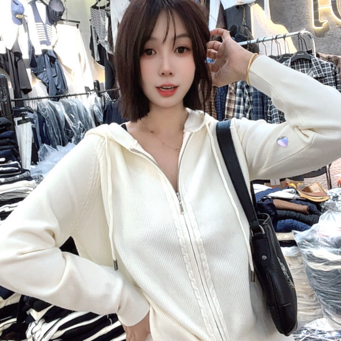 88333长袖女毛针织衫秋款秋季连帽春款常规带帽针织韩版，开衫