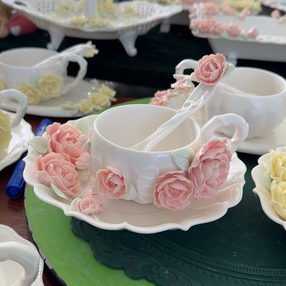b***w牡丹花咖啡杯碟加勺子