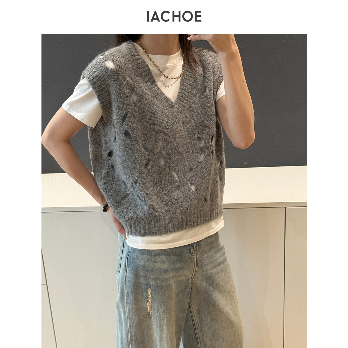 IACHOE【幸运马甲】含羊驼毛镂空马甲3621599005