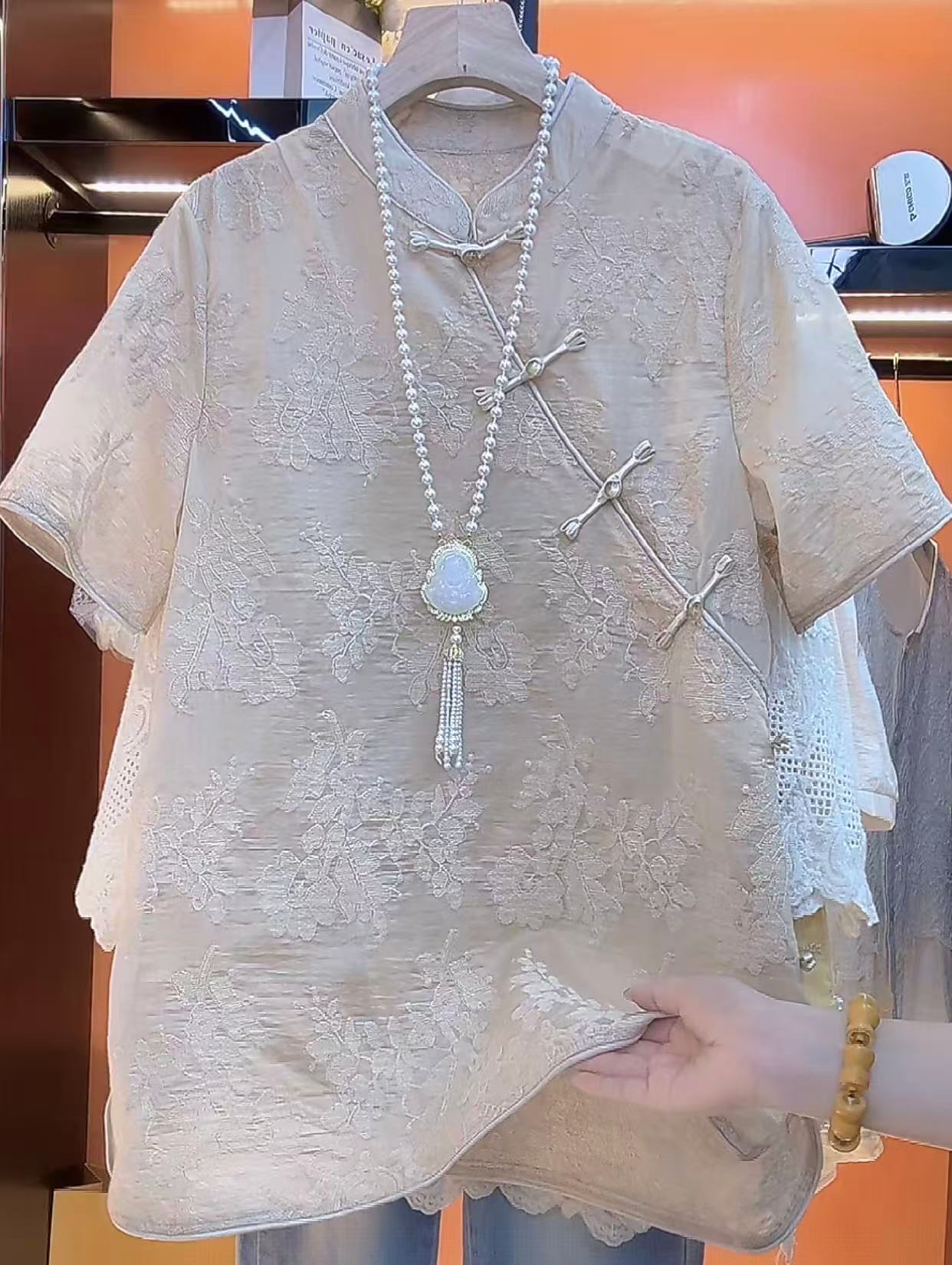 HJ2196#旗开得胜衬衫女士2025夏新款大码高级感中式刺绣