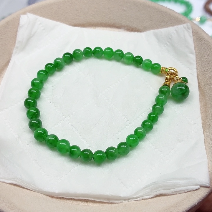 翡翠18K金镶嵌手链天然缅甸翡翠A货卡5+