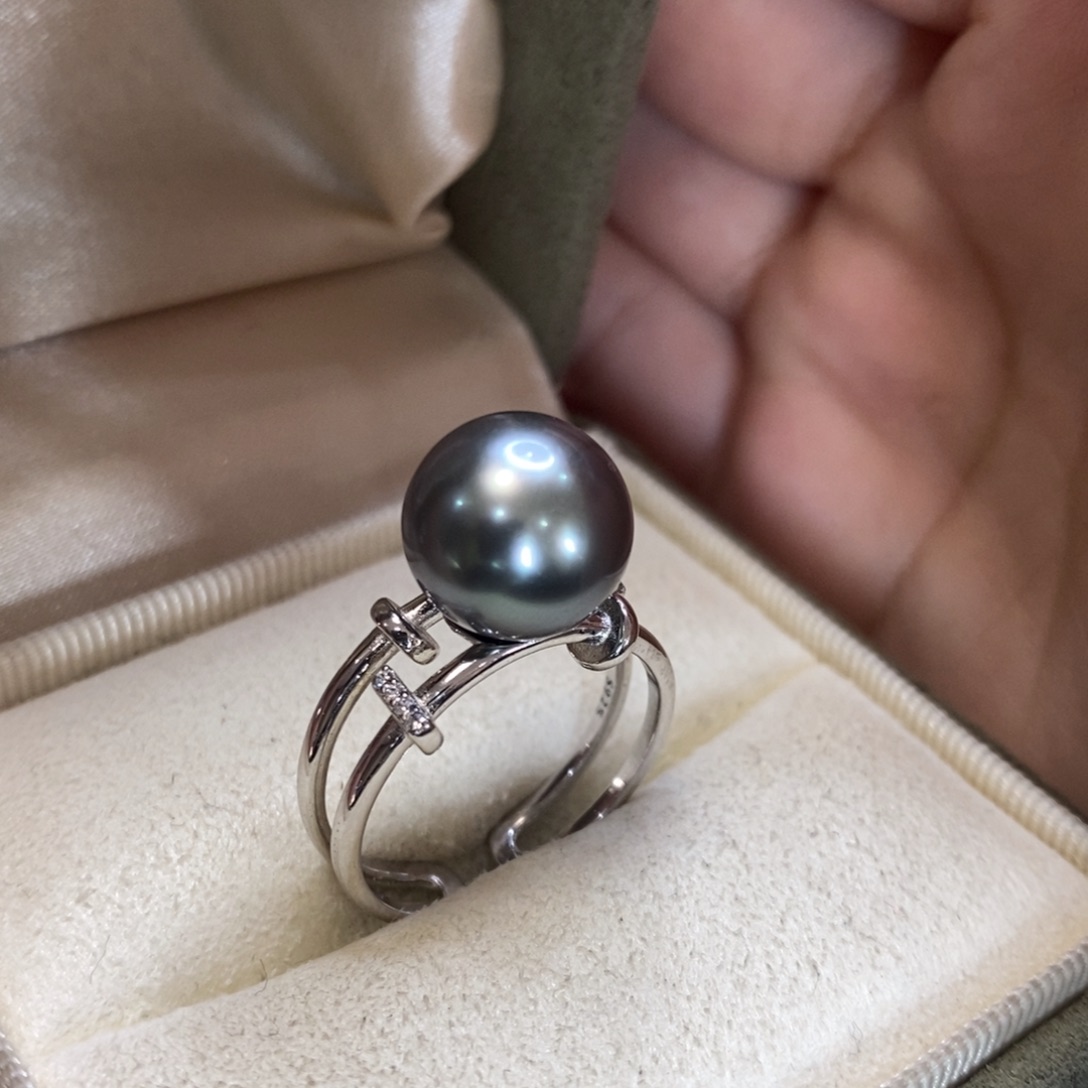 海水珍珠戒圈银S925镶嵌l