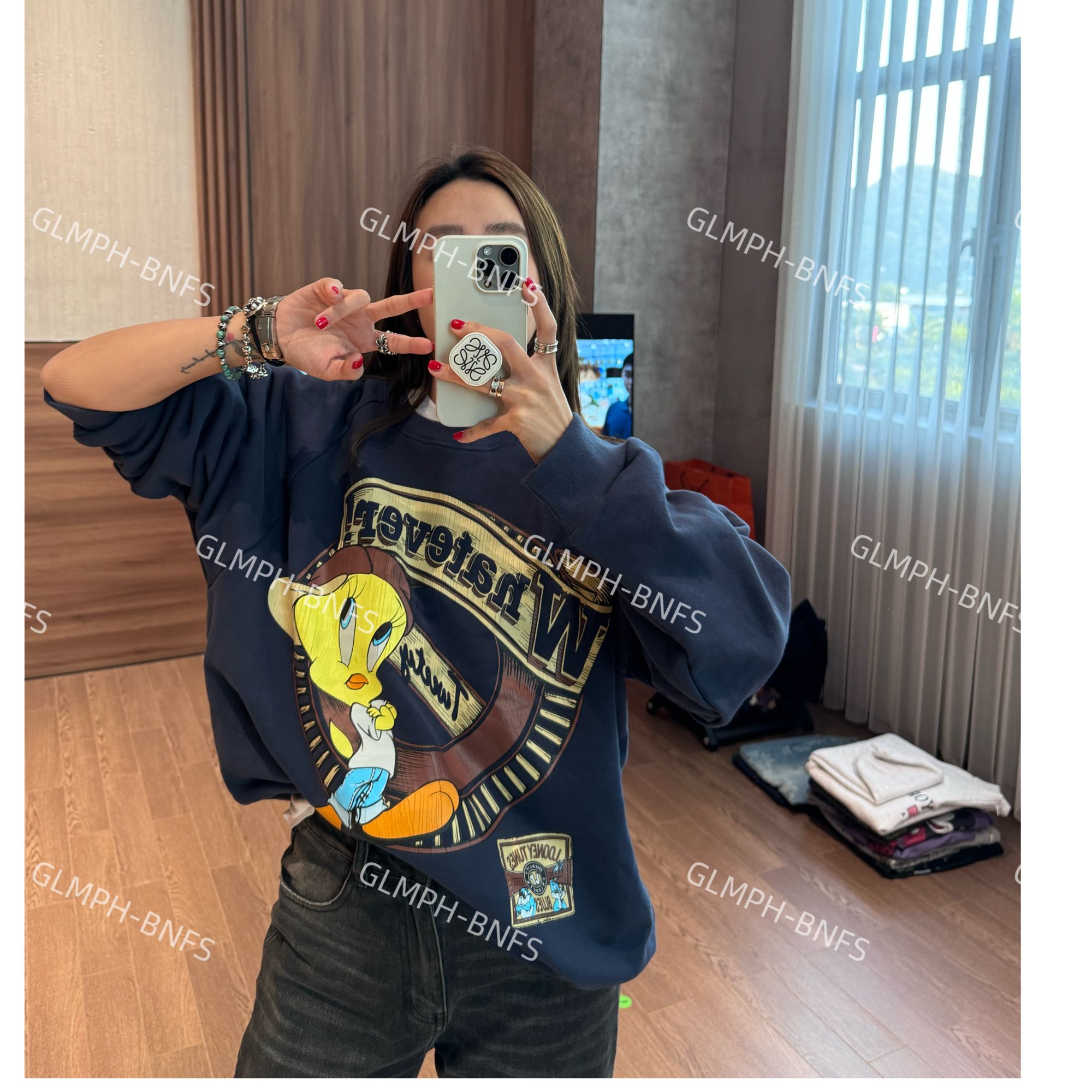 GLMPH-BNFS【不服鸭】简约印花宽松圆领长袖休闲百搭卫衣-710