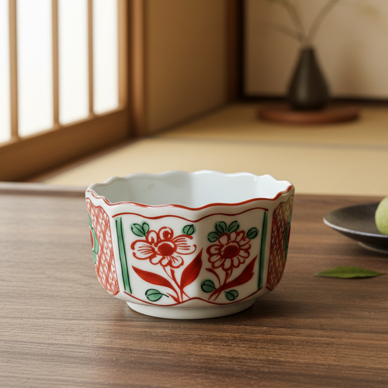 日本进口有田烧赤绘祥瑞八角小鉢 甜品碗酱料碗陶瓷手工日式