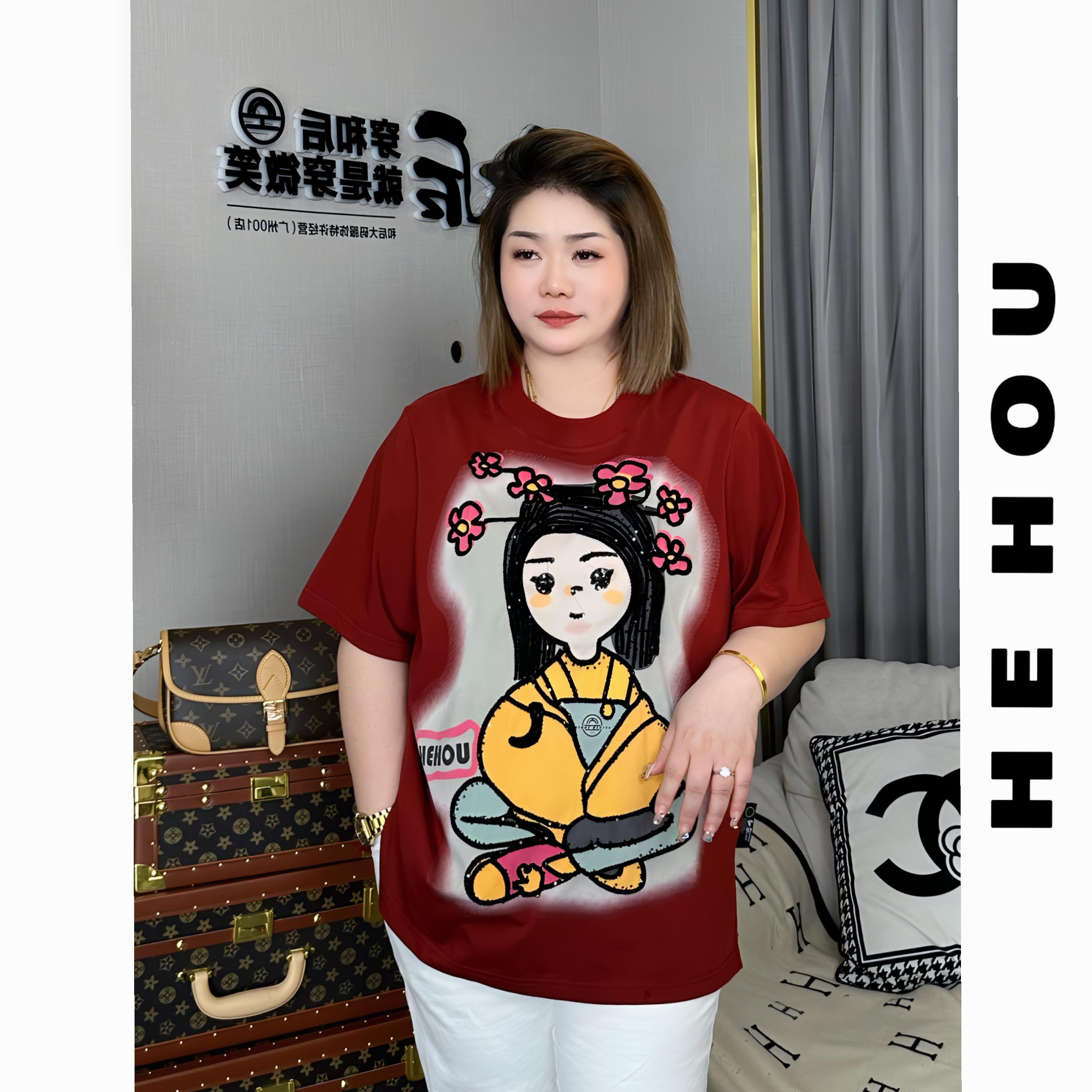 504540 和后独家面料自带香水香味宽松显瘦夏季宽松印花T恤