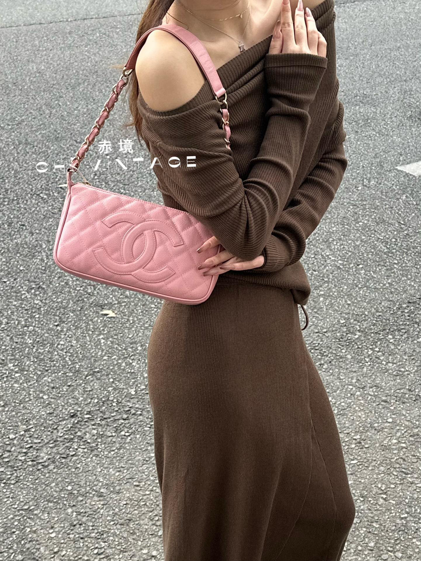 95新 Chanel/香奈儿 6989 粉色鱼子酱大logo麻将单肩包04-05