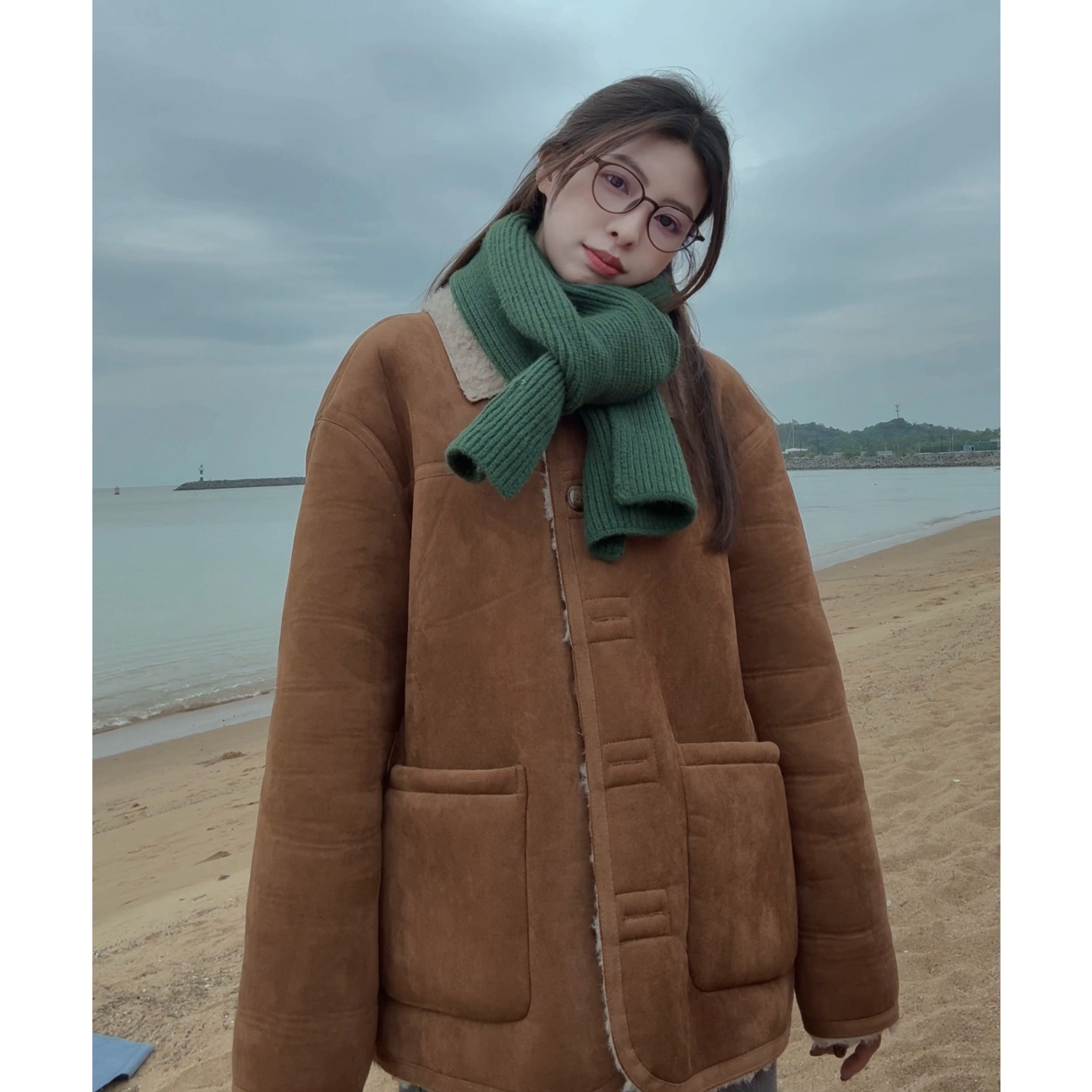 【陈大力】2025韩版冬装新款宽松大衣时尚百搭双面穿毛毛外套女