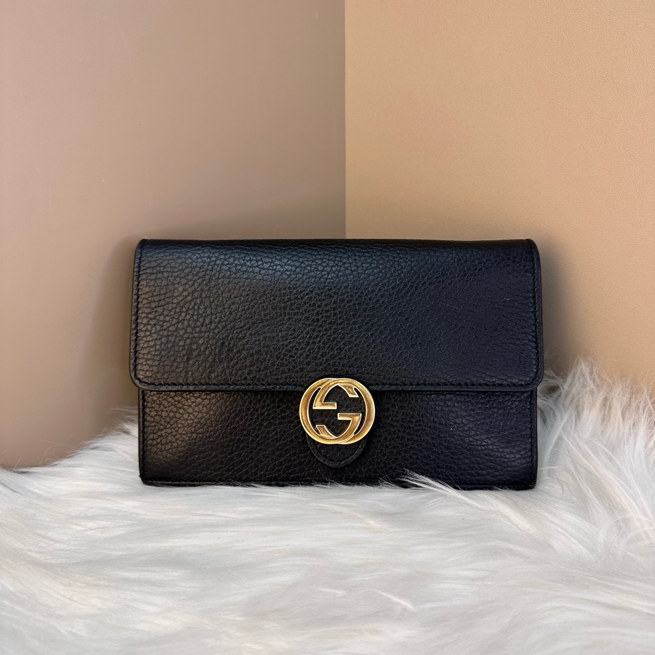 95新 GUCCI/古驰 98新 黑金风琴woc链条包