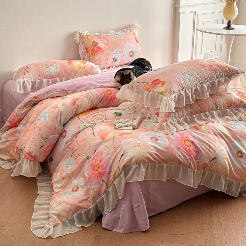 花边款百分百纯棉全棉四件套床单被套三件套双人床上用品