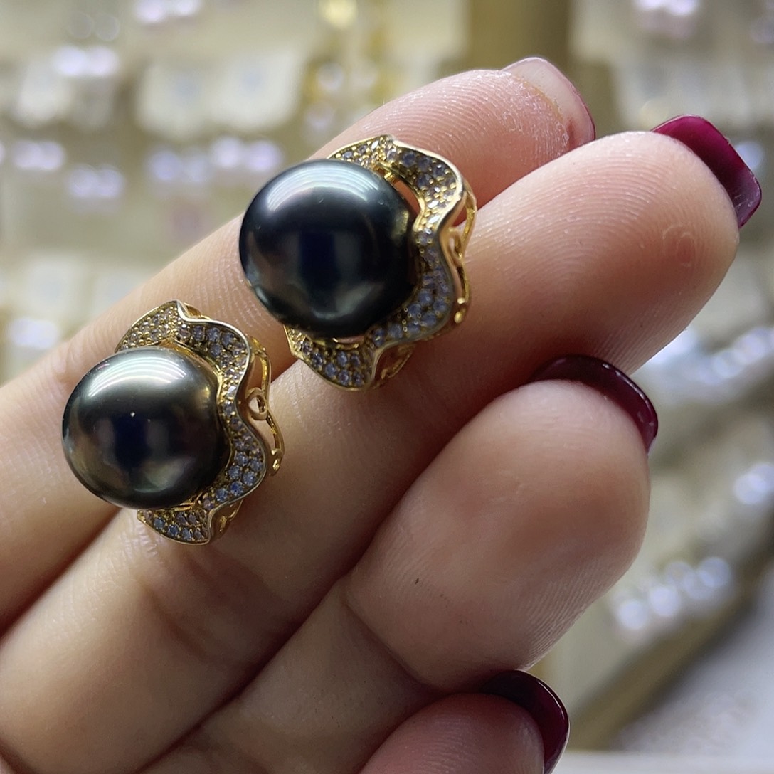 海水珍珠耳饰银S925镶嵌