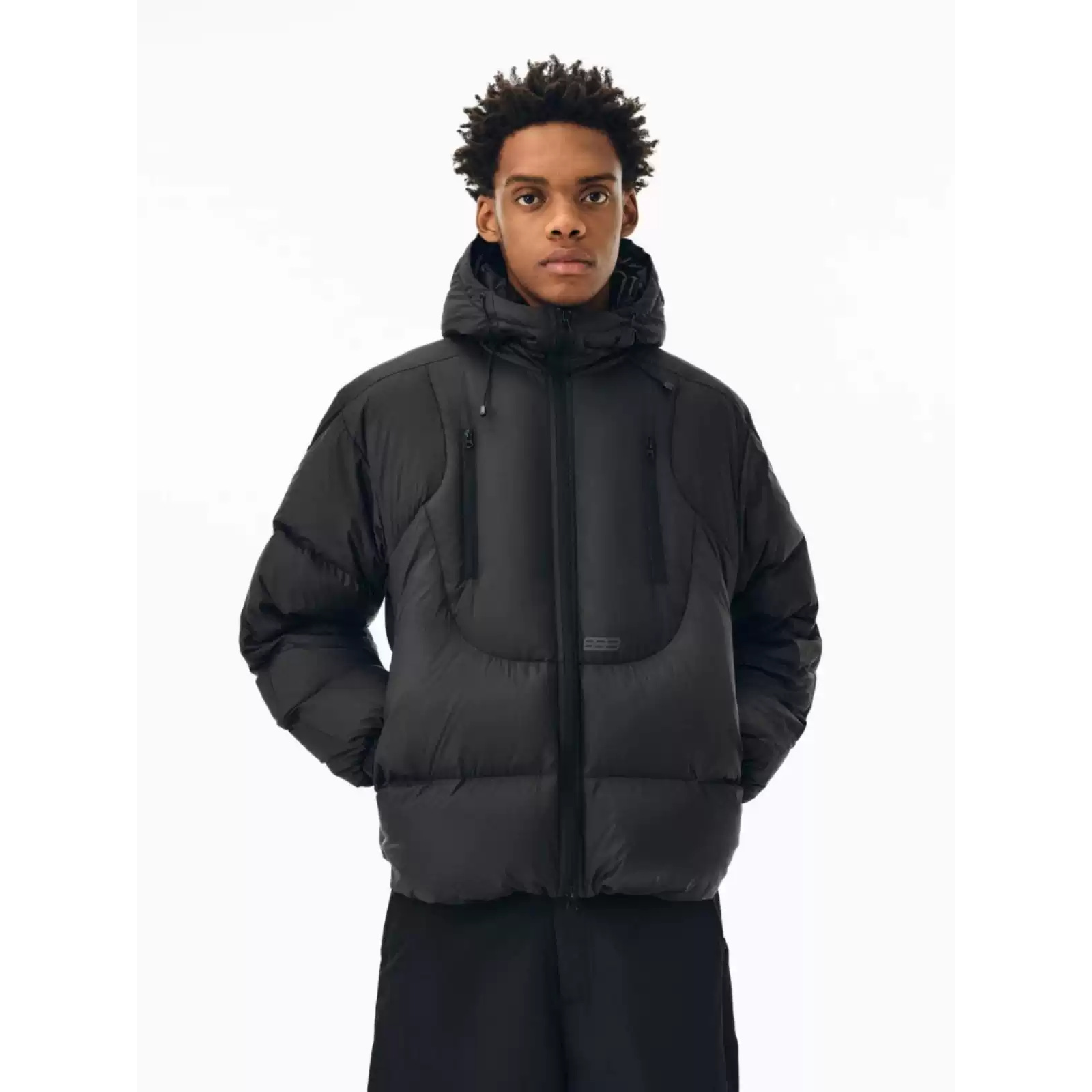 2025年双拉连帽立体短款情侣棉服冬季女新款宽松椰白色保暖外套男