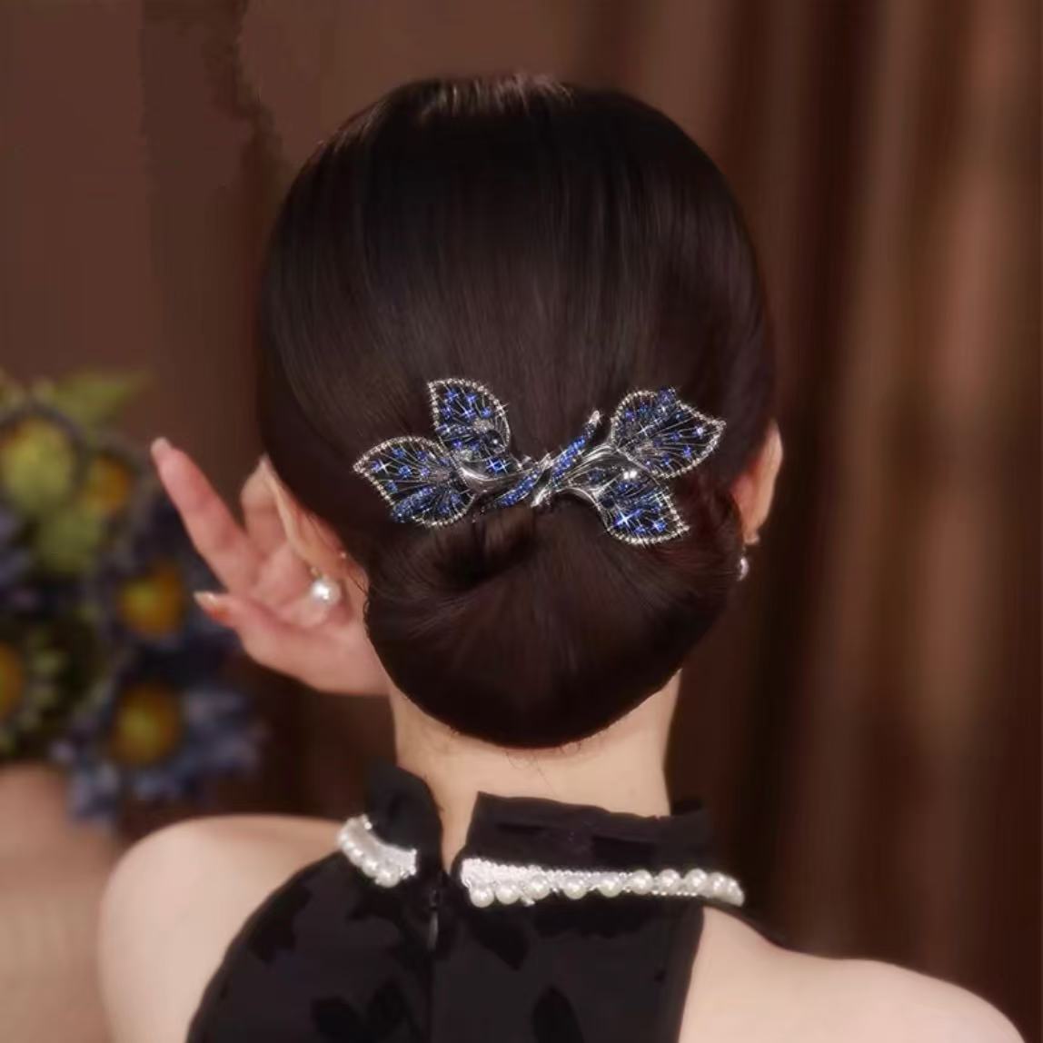 新款头饰高档飞叶盘发器时尚后脑勺盘发器优雅丸子头懒人发饰