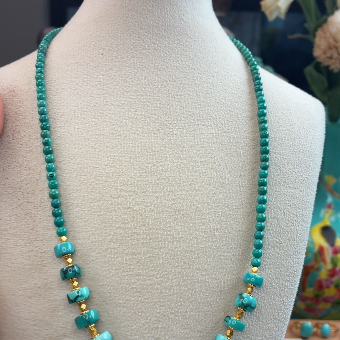 绿松石银S925镀金镶嵌颈饰