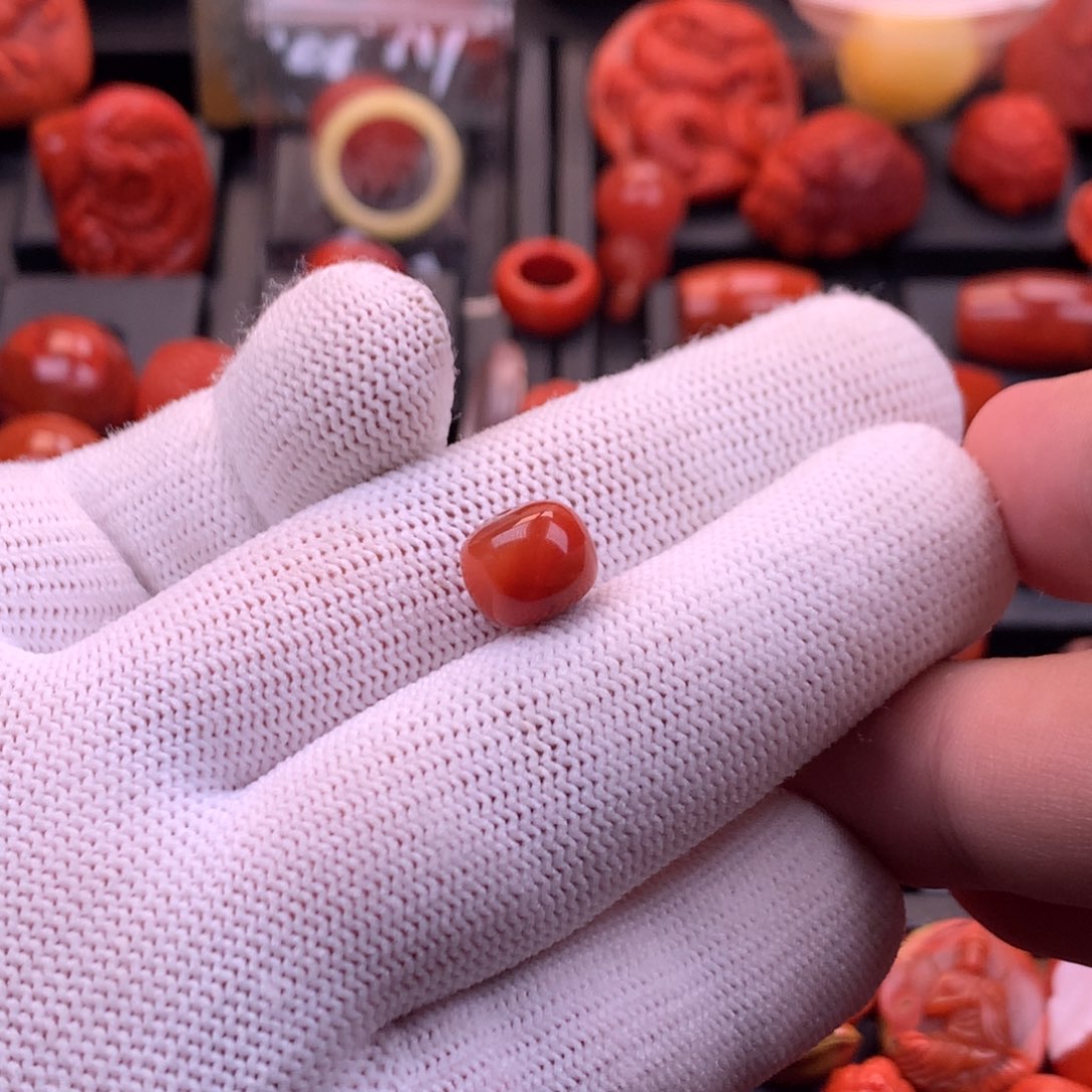 南红玛瑙未镶嵌川料原矿柿子红火焰纹老型单珠10mm