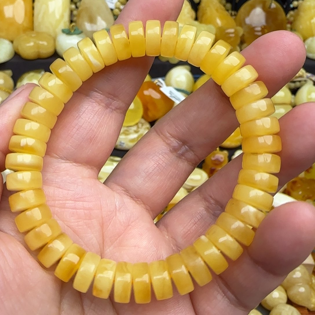 蜜蜡手链未镶嵌天然俄料鸡油黄蜜蜡直切药片手串