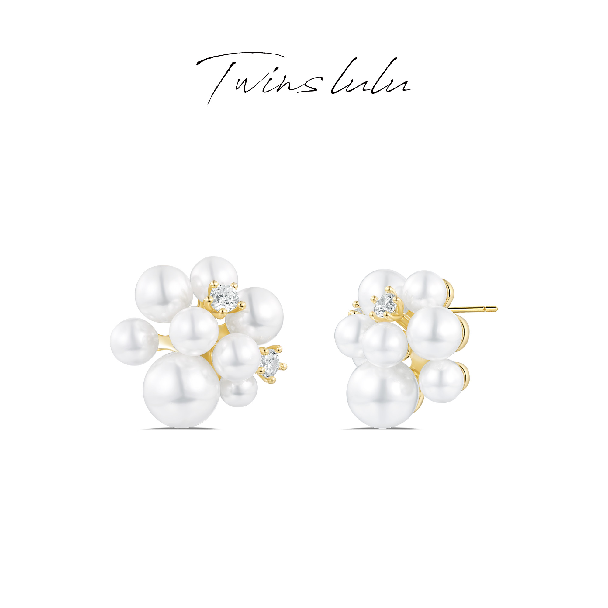 铜合金仿珍珠耳饰 TWINS LULU 个性轻奢气质花花珠珠耳环TSL858