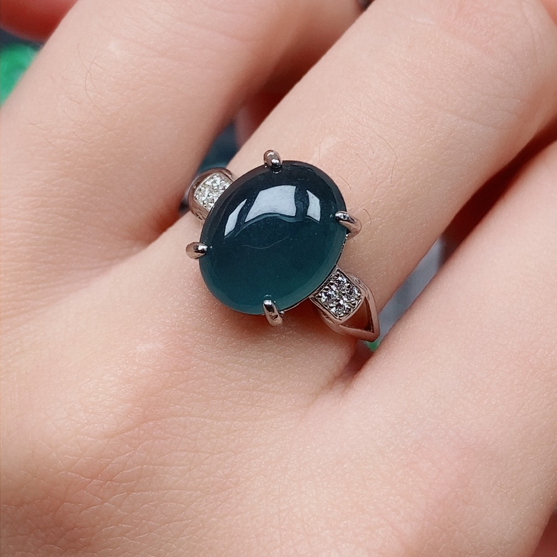 翡翠戒指银S925镶嵌戒指