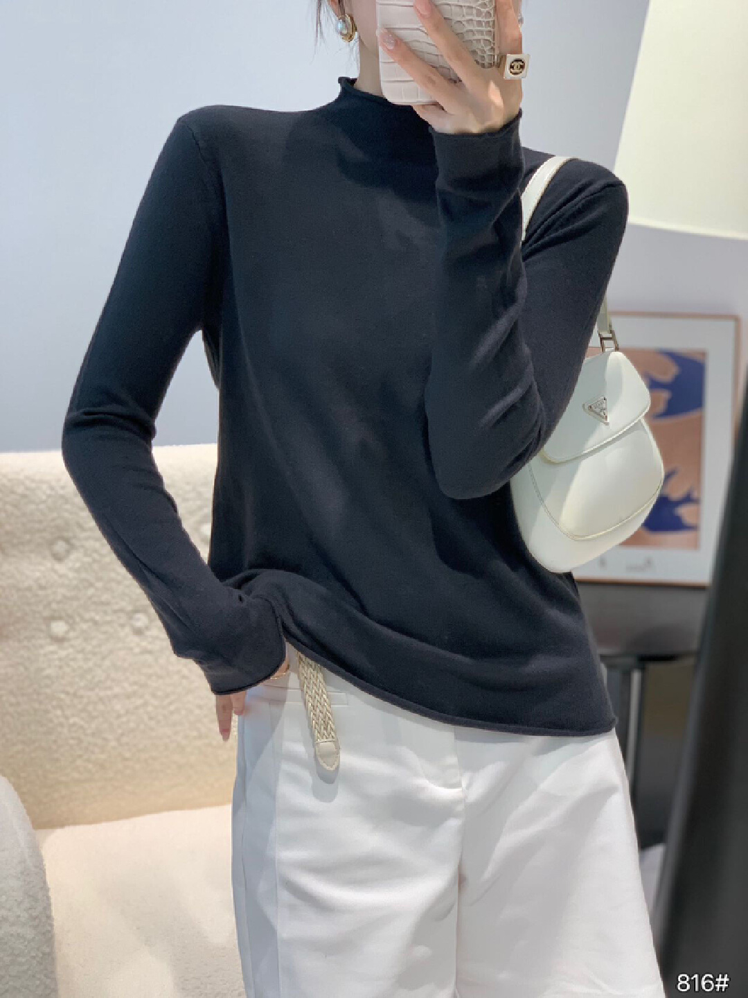 816#半高领T恤轻职风厚款秋冬季长袖T恤时尚女装修身T