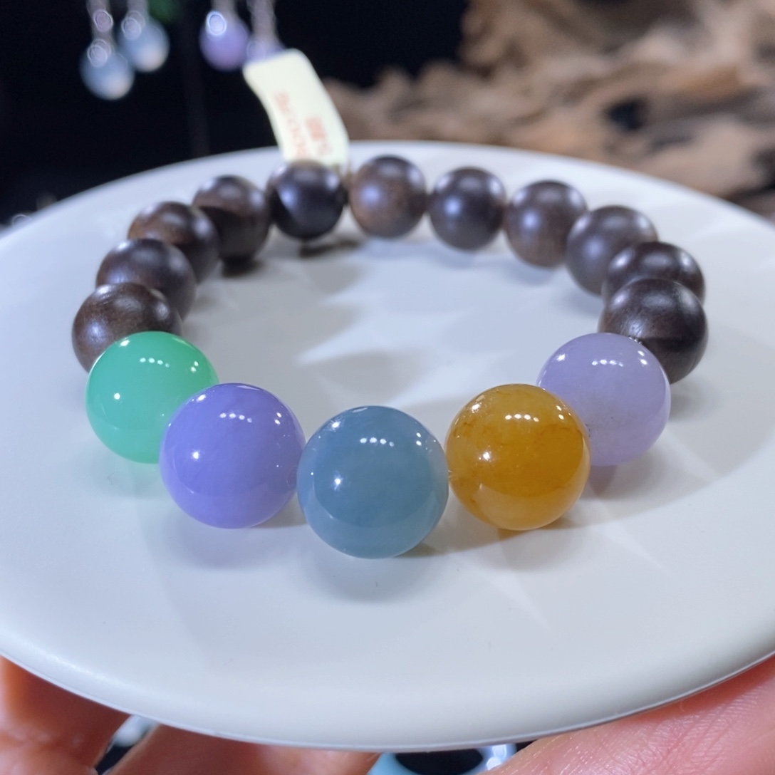 翡翠未镶嵌颈饰翡翠浓彩多宝手串12+mm