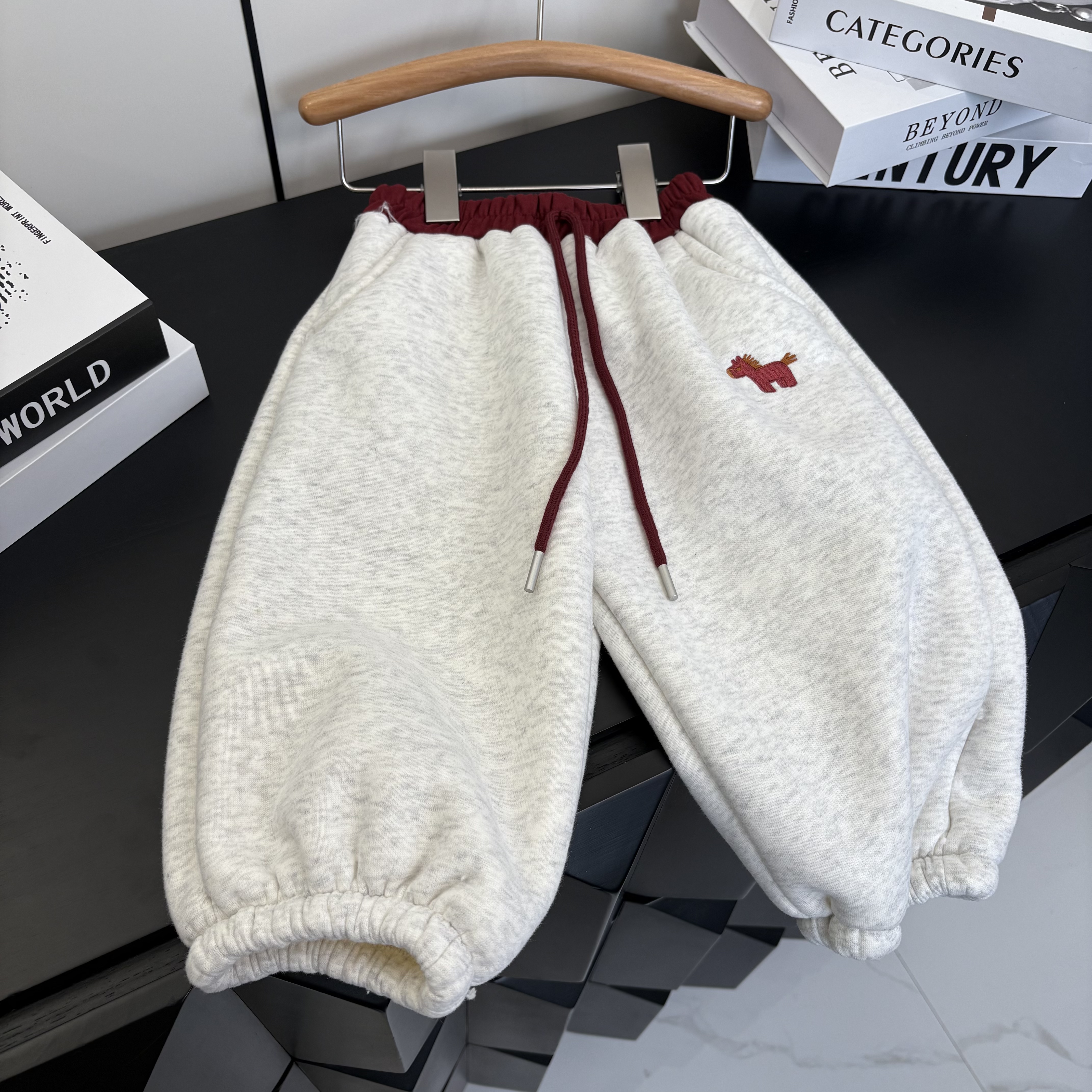 【加厚羊驼绒】儿童韩系刺绣卫裤秋冬男女宝新款收口裤