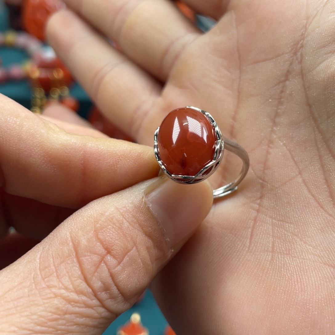 南红玛瑙川料南红戒指合金