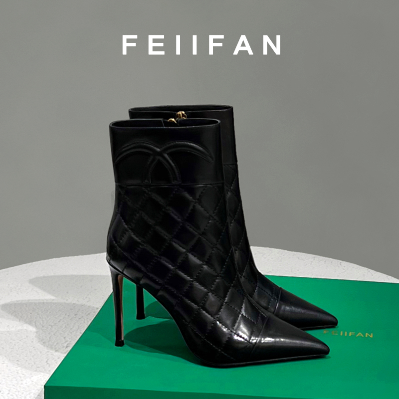 尖头短靴2025秋冬新款女士细跟高级感不累脚黑色高跟鞋3014