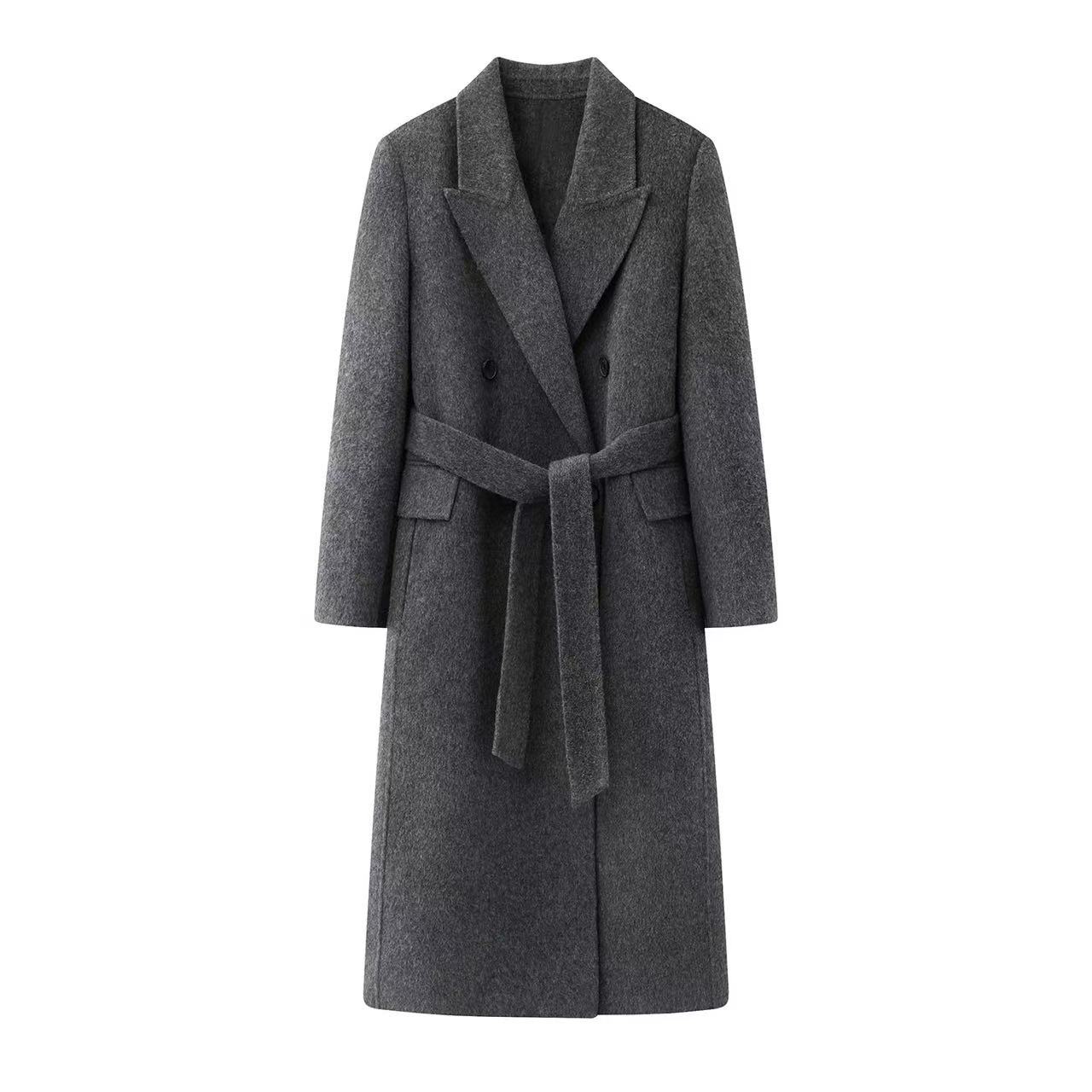 艾家2025秋季新款休闲气质显瘦中长款毛呢大衣外套女AR234022