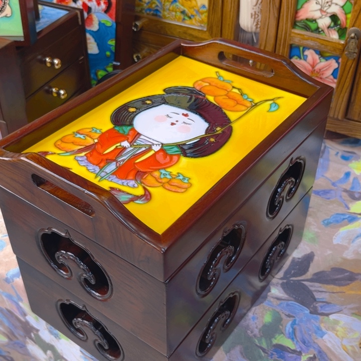 陶瓷瓷板画艺术作品玲珑三件套