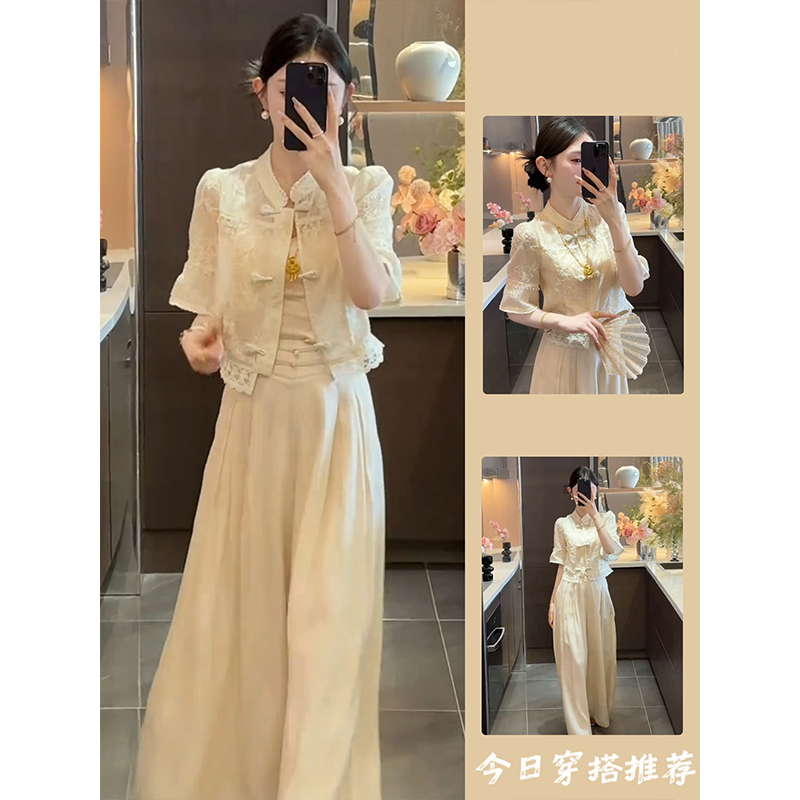 轻奢高级感大方得体大码女装巨好看新中式国风上衣阔腿裤套装女夏