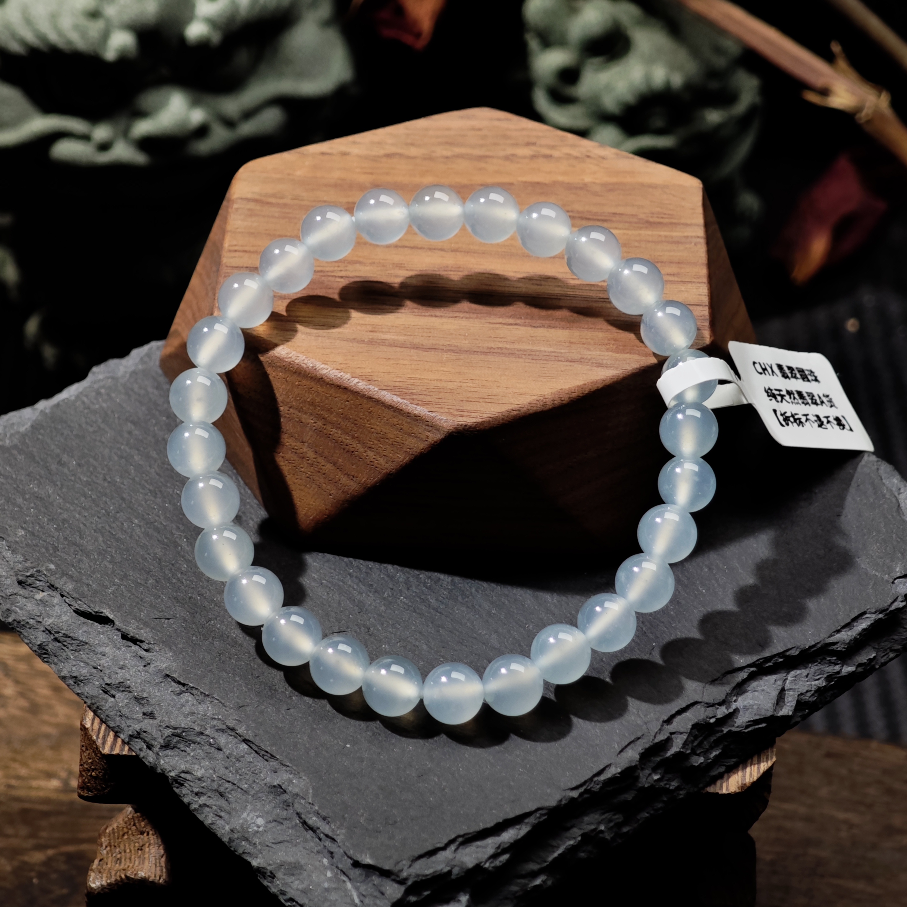 [单品]A3496(卡6.8 )缅甸天然翡翠珠冰种翡翠A级货手串48小时鉴赏