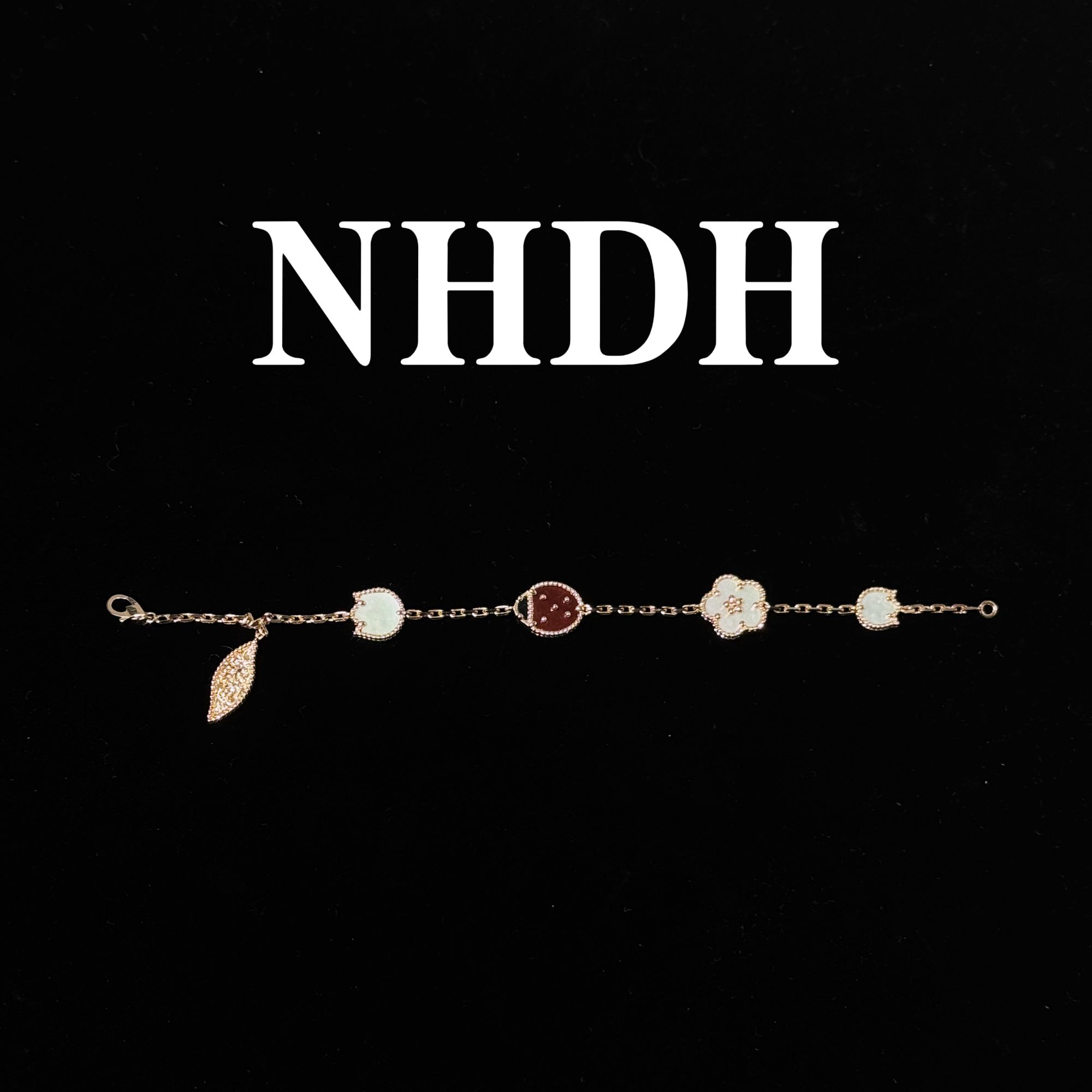 合金合成锆石手链 镀k 金瓢虫五花手链