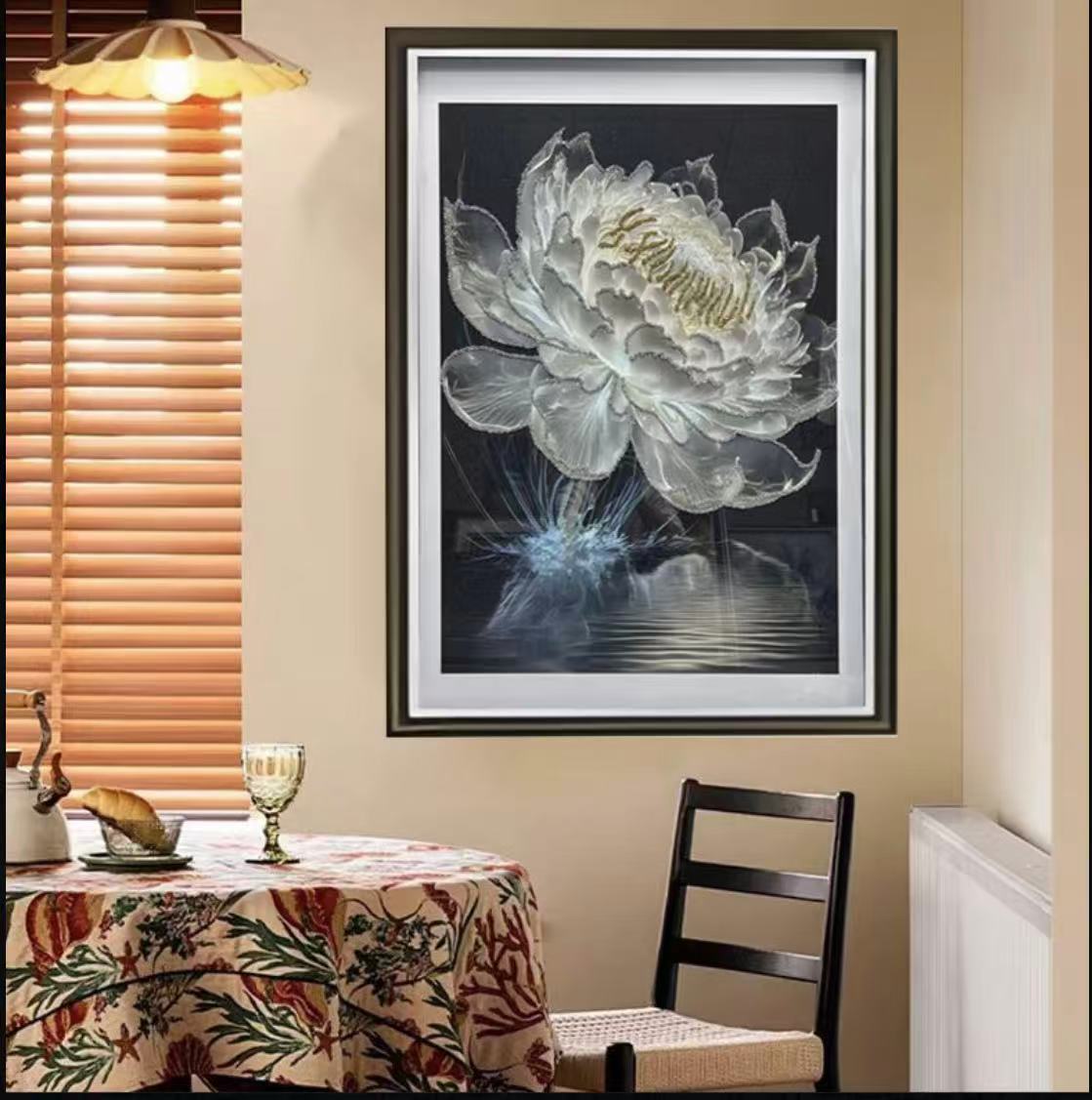 AX-001光影睡莲实物玻璃非遗鎏金画餐厅挂画客厅背景墙挂画捡漏