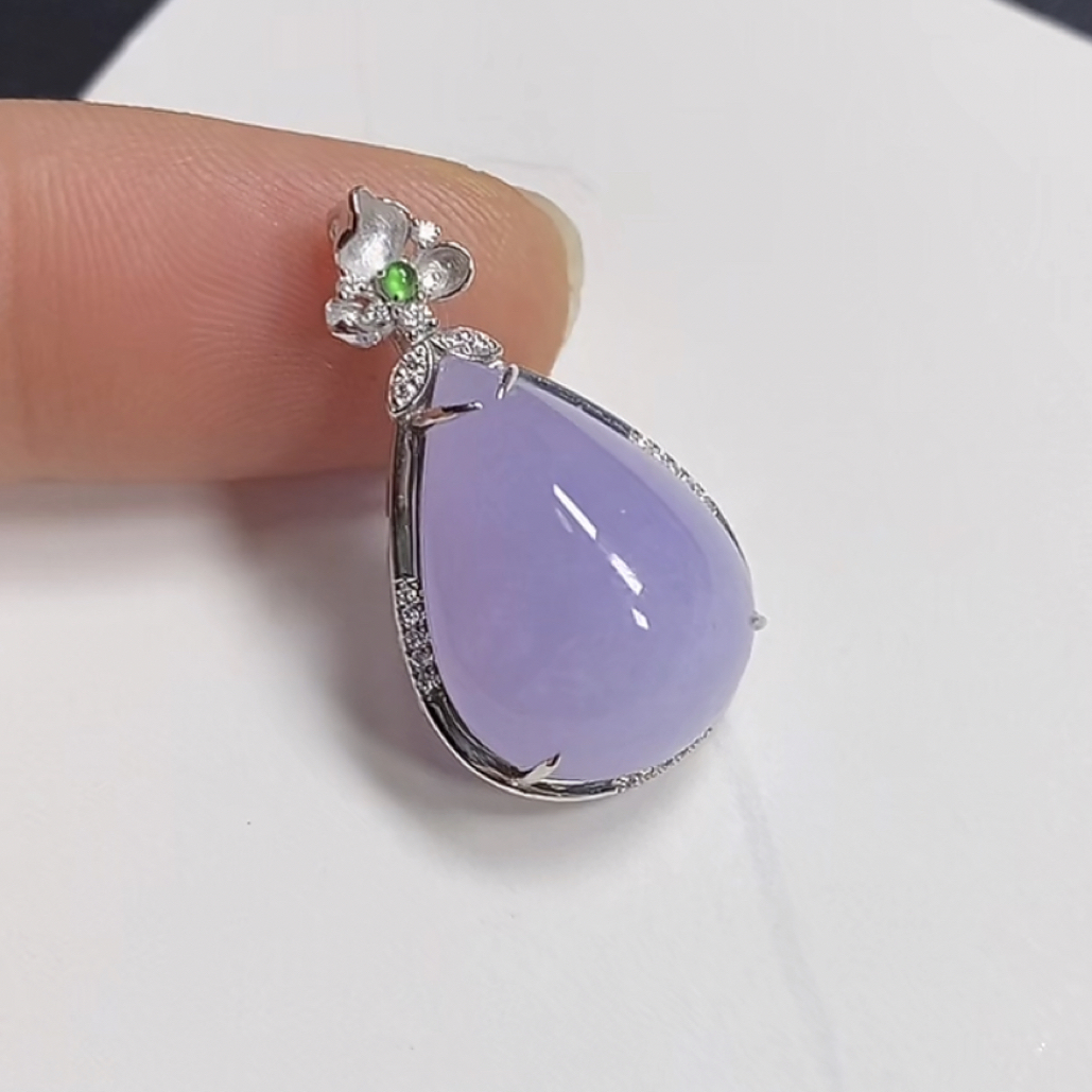 天然缅甸A货翡翠18k金镶紫水滴