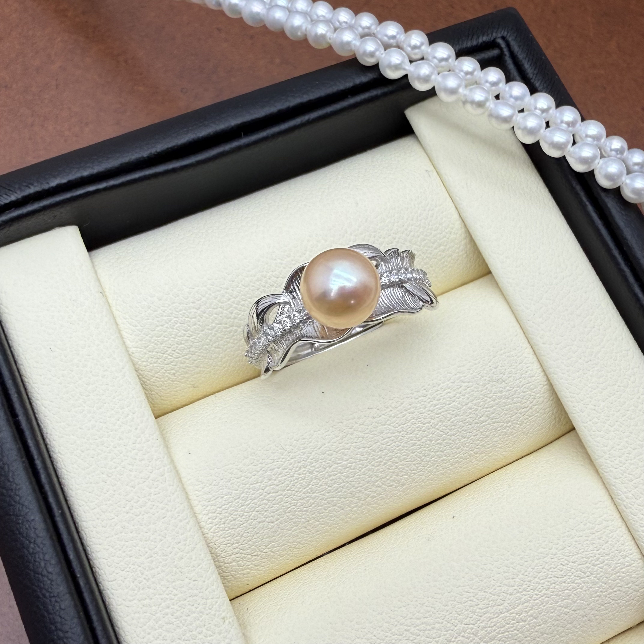 s925银开口戒指精致百搭时尚天然淡水珍珠戒指